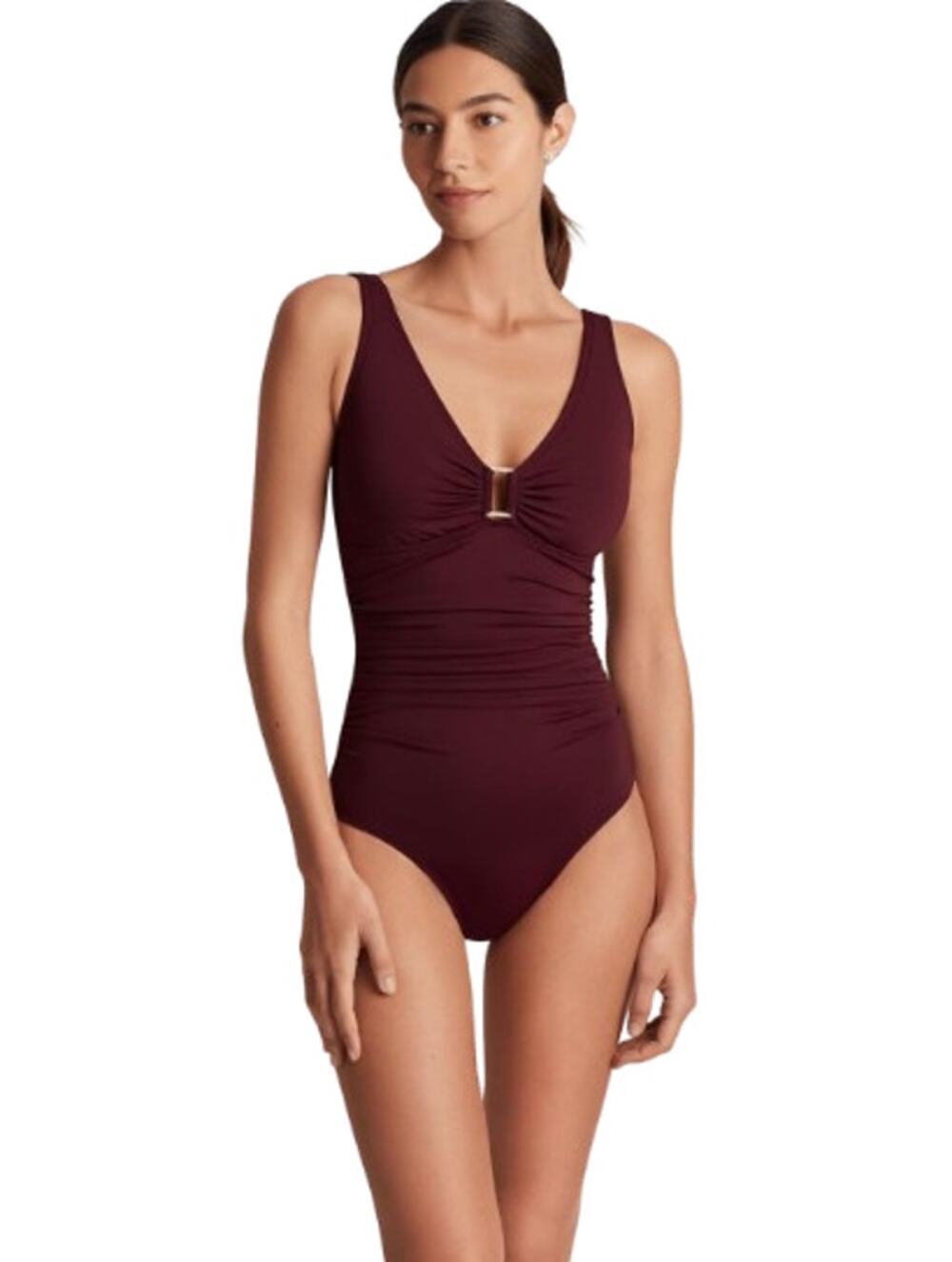 LAUREN RALPH LAUREN Beach Club One-Piece Swimsuit Size 16 Claret Red Ring NWT